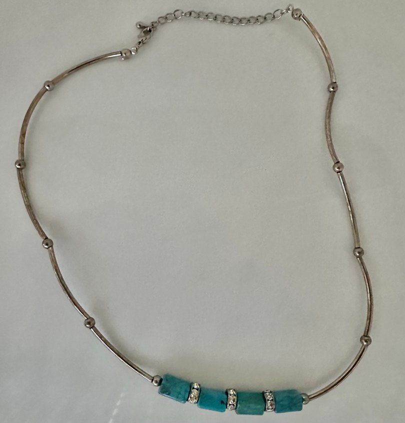 Turkuaz Taşlı Metalik Kolye - Görsel 3