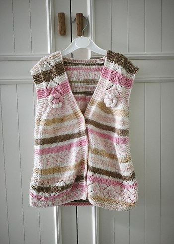 Kız Çocuk Örgü V Yaka Bohem Yelek - Görsel 3