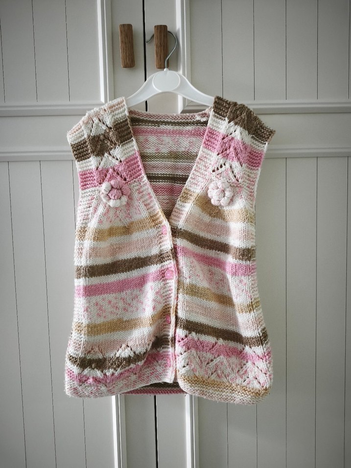 Kız Çocuk Örgü V Yaka Bohem Yelek - Görsel 3