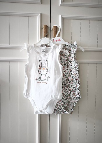 Beyaz Desenli Dantel Detaylı Kolsuz Bebek Body - Görsel 2