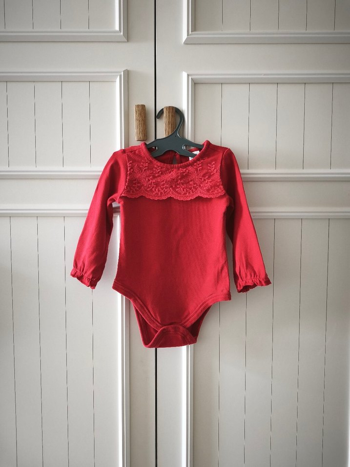 Kız Bebek Uzun Kollu Kırmızı Dantelli Body - Görsel 2