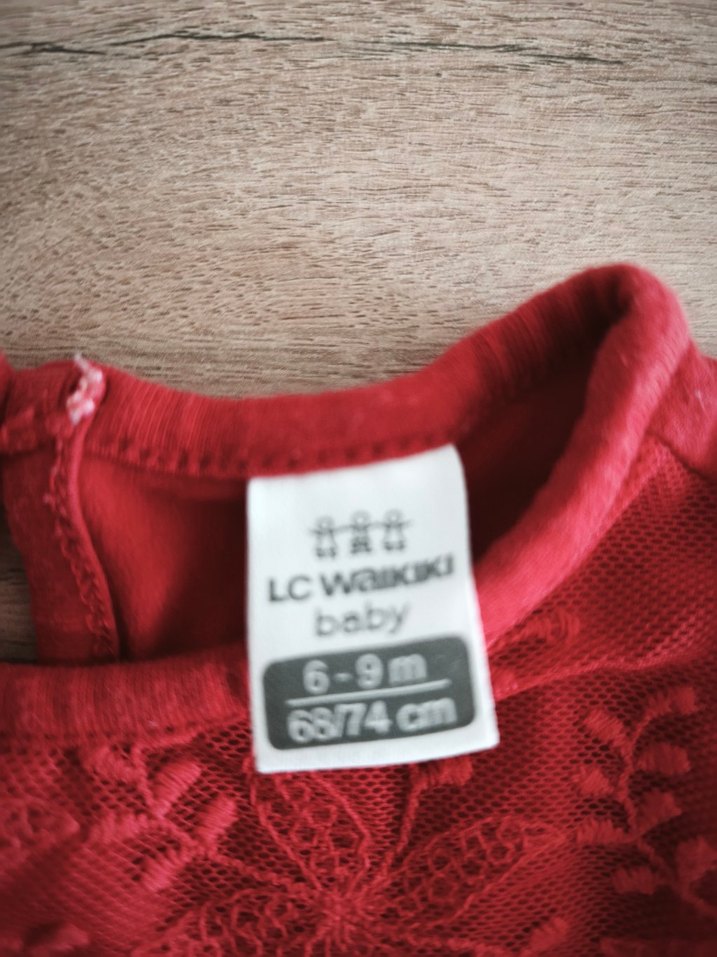 Kız Bebek Uzun Kollu Kırmızı Dantelli Body - Görsel 5