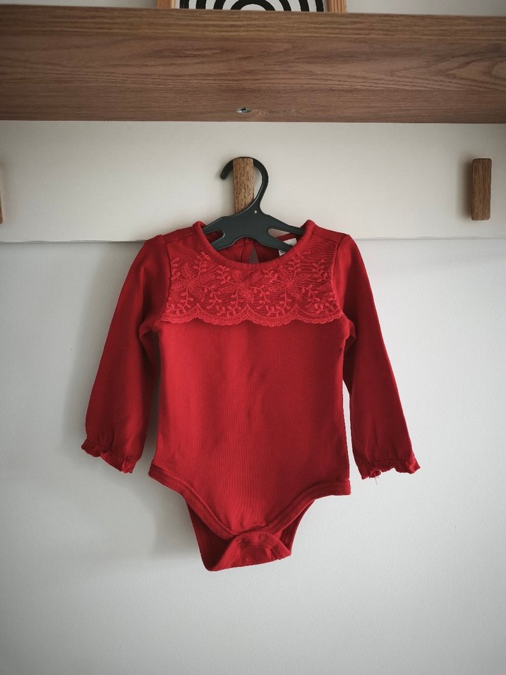 Kız Bebek Uzun Kollu Kırmızı Dantelli Body - Görsel 4