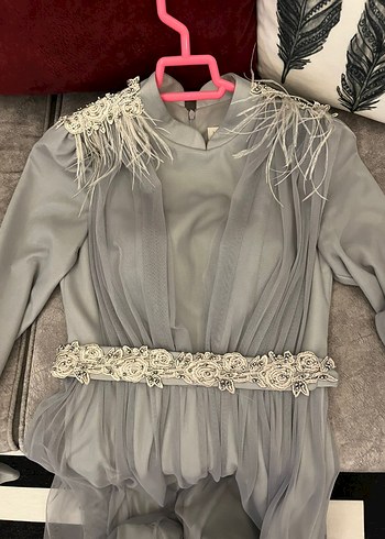 Gri Drapeli Uzun Abiye Elbise - Görsel 3