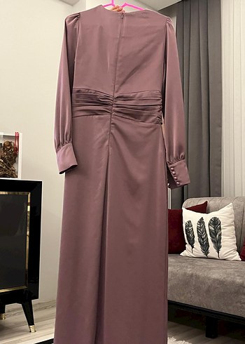 Mor  Drapeli Uzun Kadın Abiye Elbise - Görsel 2