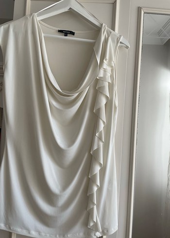 koton krem rengi drape firfirli bluz