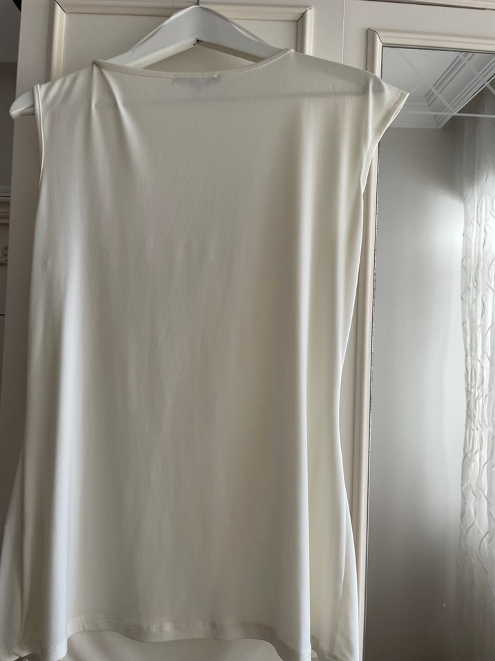 koton krem rengi drape firfirli bluz - Görsel 2