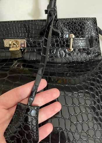 Klasik Siyah Yılan Derisi Desenli Deri Çanta - Görsel 3