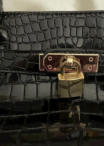 Klasik Siyah Yılan Derisi Desenli Deri Çanta - Görsel 4