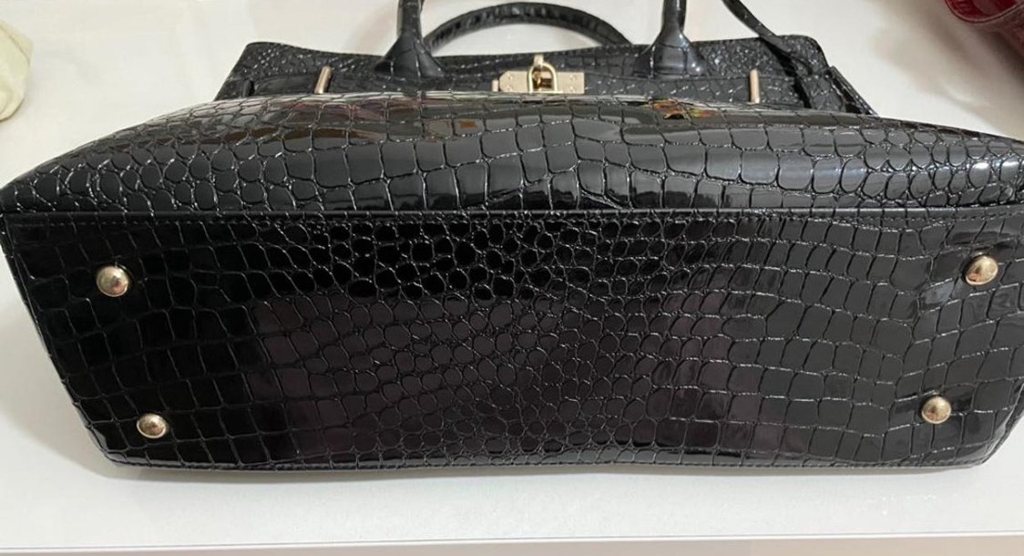 Klasik Siyah Yılan Derisi Desenli Deri Çanta - Görsel 2