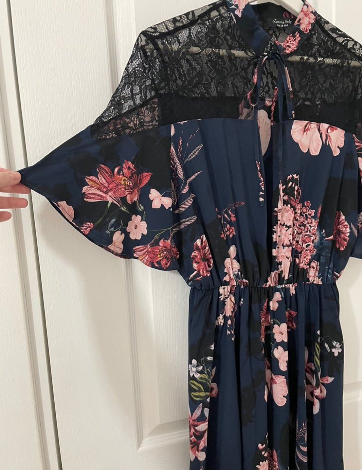 adl love my body çiçekli dantelli elbise - Görsel 2