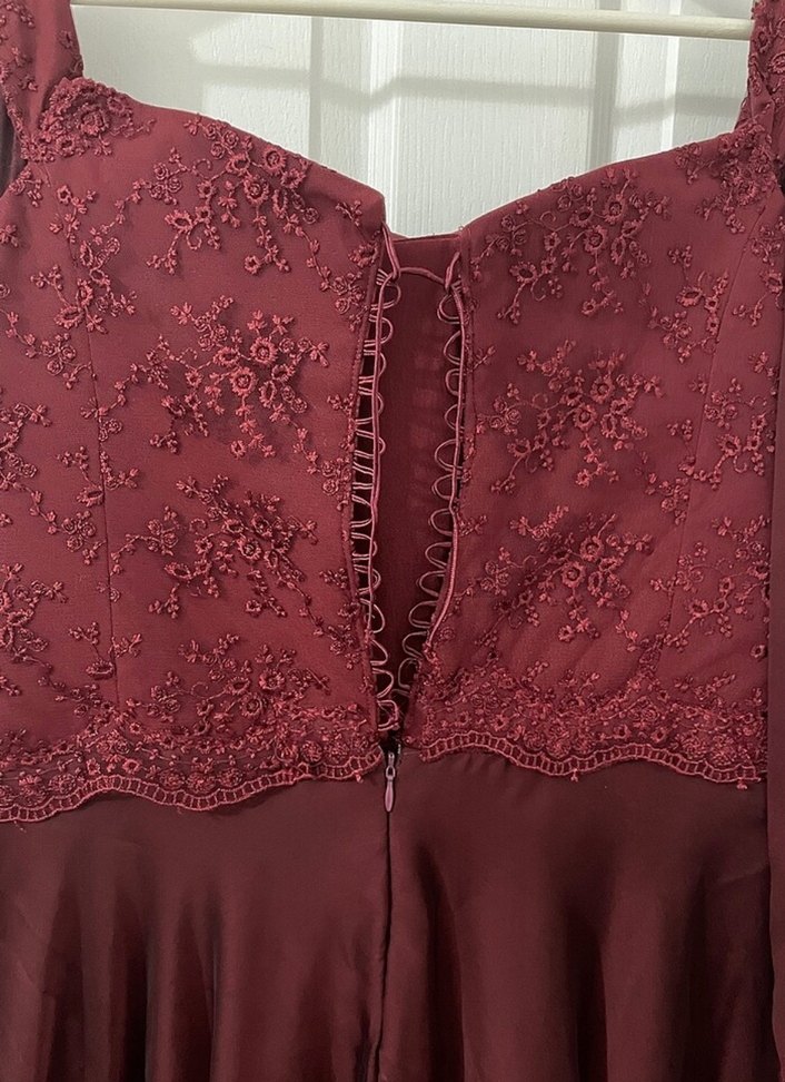 özel dikim bordo elbise abiye - Görsel 5