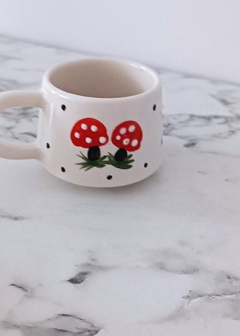 Renkli Mantar Desenli Beyaz Seramik Kupa - Görsel 4