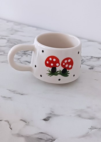 Renkli Mantar Desenli Beyaz Seramik Kupa - Görsel 2