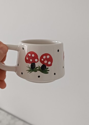 Renkli Mantar Desenli Beyaz Seramik Kupa - Görsel 5