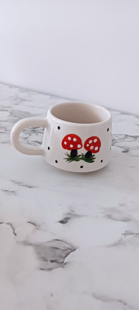 Renkli Mantar Desenli Beyaz Seramik Kupa - Görsel 2