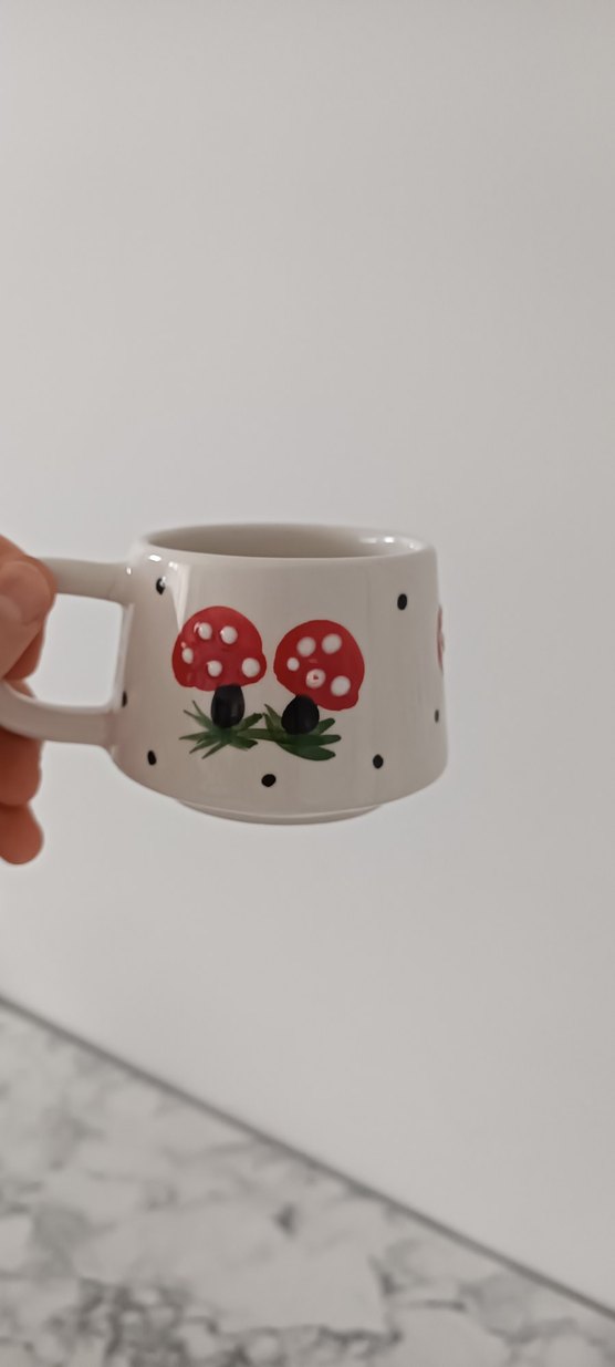 Renkli Mantar Desenli Beyaz Seramik Kupa - Görsel 5