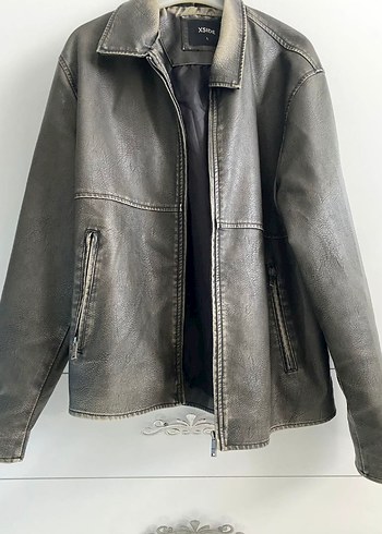 Haki Deri Erkek Biker Ceket