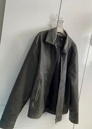 Diğer Haki Deri Erkek Biker Ceket