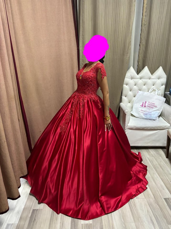 Kırmızı Nakışlı Uzun Kına Elbisesi - Görsel 2