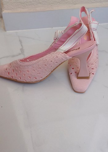 Pembe Dantel Nakışlı Kadın Abiye Ayakkabı - Görsel 2