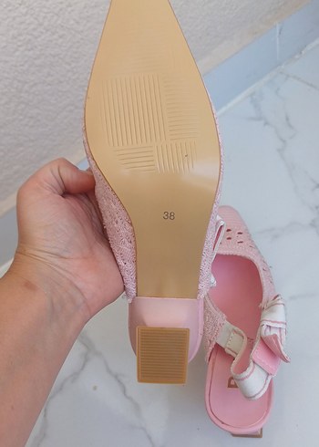 Pembe Dantel Nakışlı Kadın Abiye Ayakkabı - Görsel 4