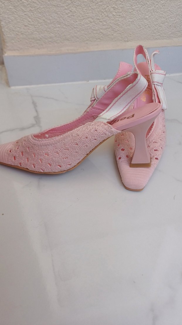 Pembe Dantel Nakışlı Kadın Abiye Ayakkabı - Görsel 2