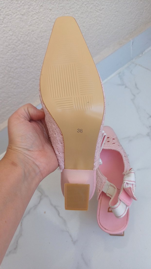 Pembe Dantel Nakışlı Kadın Abiye Ayakkabı - Görsel 4