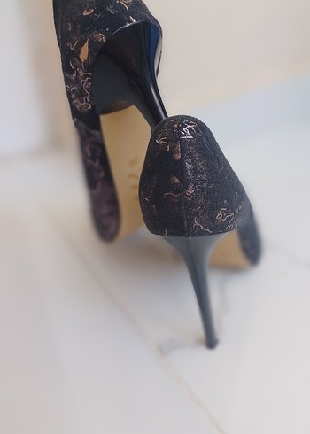Siyah Yılan Desenli Süet Stiletto Topuklu - Görsel 3