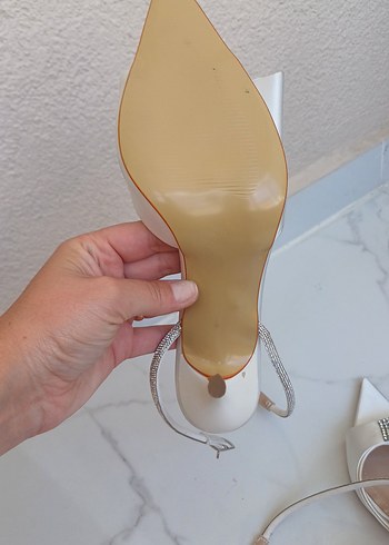 Beyaz Saten Stiletto Topuklu Kadın Gelin Ayakkabısi - Görsel 4