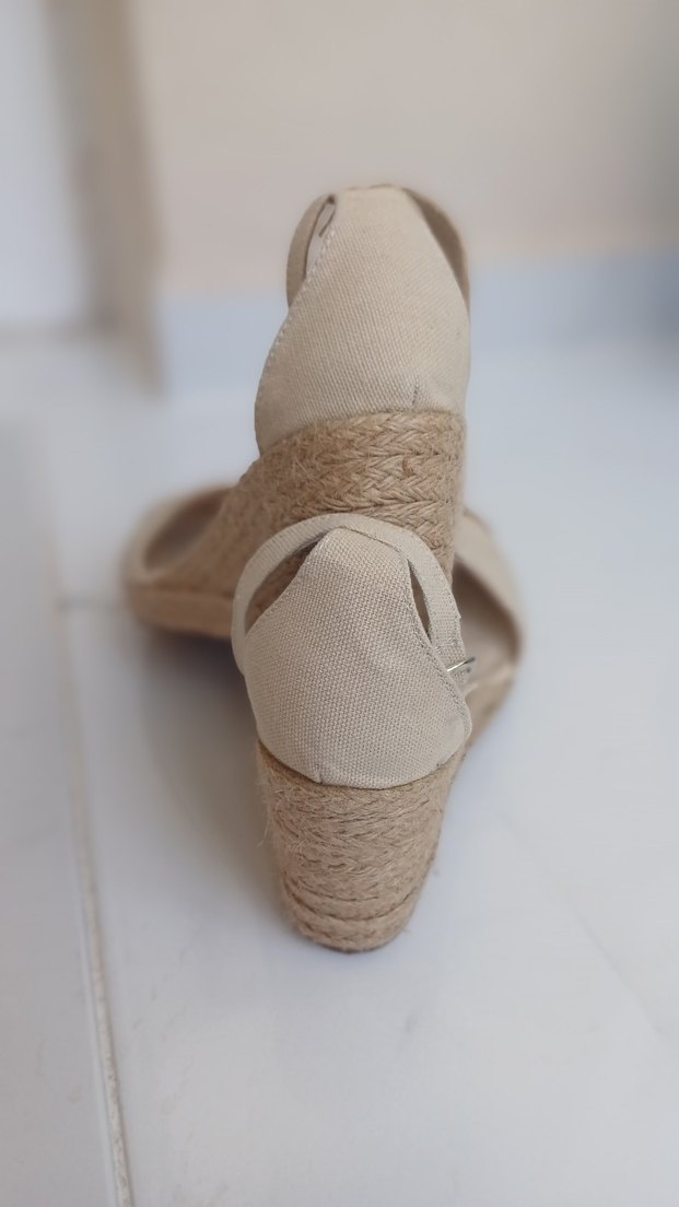 Bej Kemerli Keten Dolgu Topuklu Kadın Ayakkabı - Görsel 3