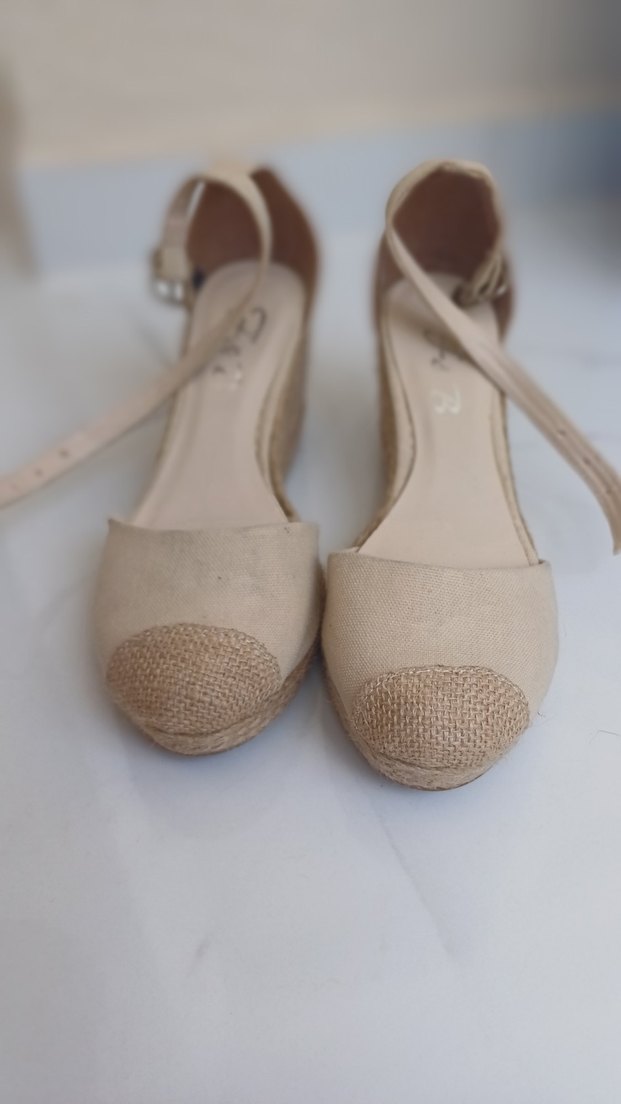 Bej Kemerli Keten Dolgu Topuklu Kadın Ayakkabı - Görsel 2