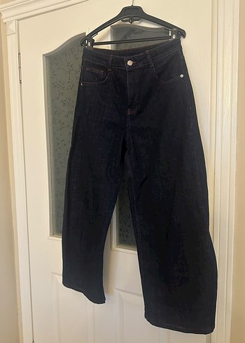 Zara Koyu Lacivert Genis Paca Denim Jean
