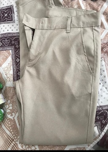 Bej erkek keten Pantolon Kemerli
