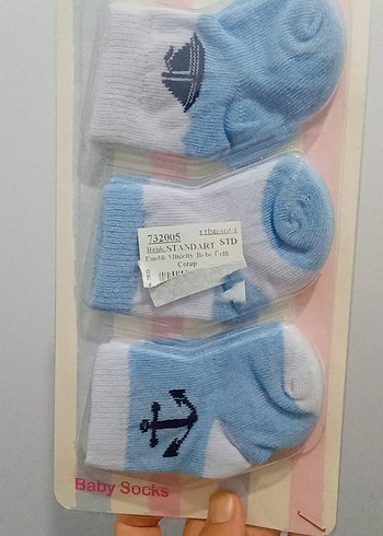 Nakışlı Erkek Bebek Çorabı Seti - Mavi Tonlarda - Görsel 2