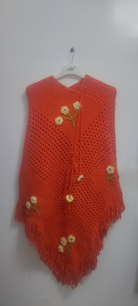 Nakışlı Kız Çocuk Bohem Örgü Panço - Görsel 3