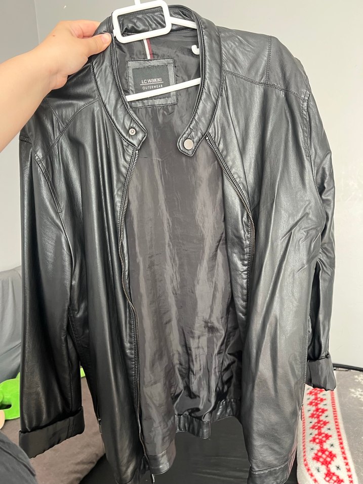 Siyah Deri Unisex Ceket Fermuarlı - Görsel 3