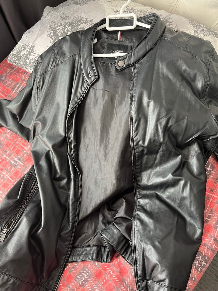 Siyah Deri Unisex Ceket Fermuarlı - Görsel 2