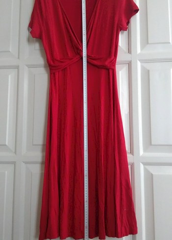 Kırmızı Drapeli Midi Hamile Elbisesi - Görsel 6