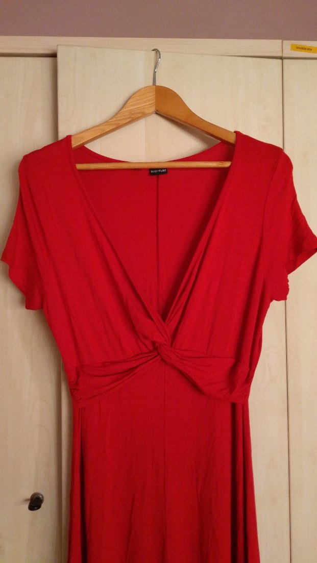 Kırmızı Drapeli Midi Hamile Elbisesi - Görsel 5