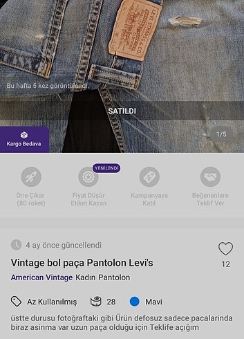 Vintage Levi's Pantolon 