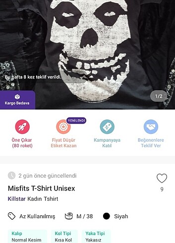 Killstar Misfits Tisort Çizme Toplu ilan