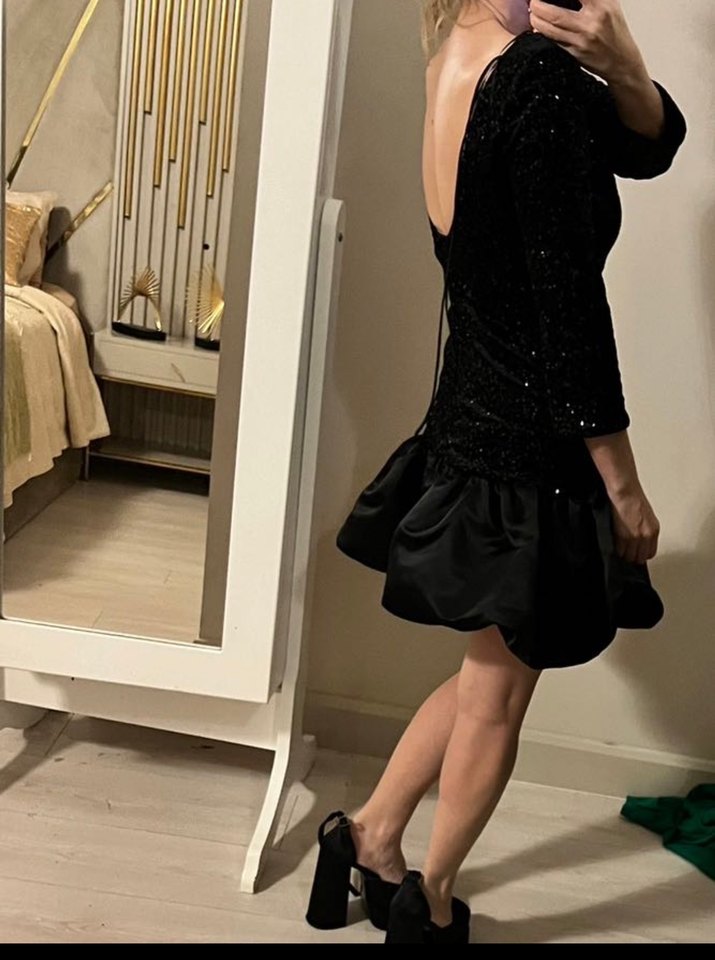 Siyah Parlak Mini Kadın Abiye Elbise - Görsel 2