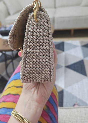 Beden çeşitli Renk Bej Örgü Nakışlı Kadın Çanta
