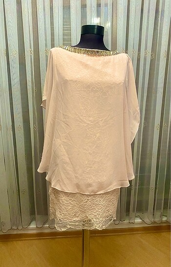 Dantel tunik - mini elbise pudra renk