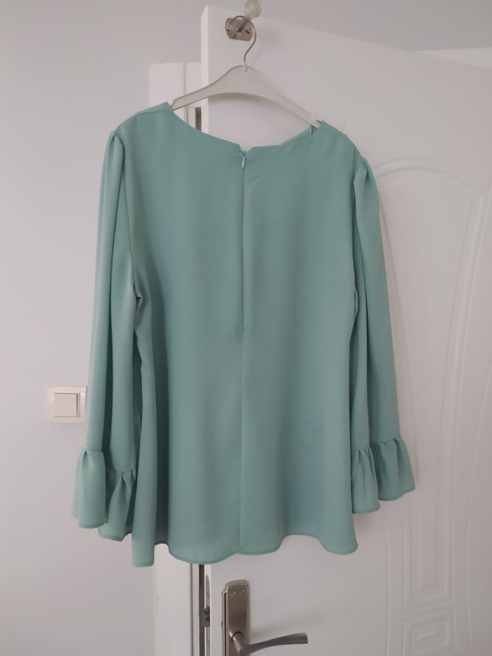 Fırfırlı Turkuaz Kadın Bluz - Görsel 2