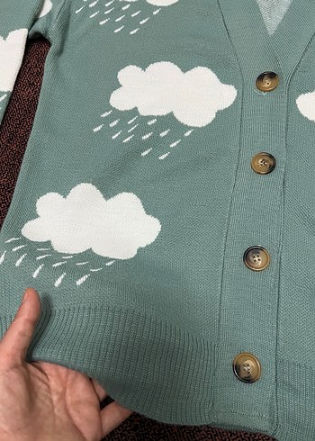 Bulut Desenli Rahat Örgü Hırka - Görsel 2