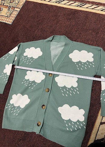 Bulut Desenli Rahat Örgü Hırka - Görsel 6