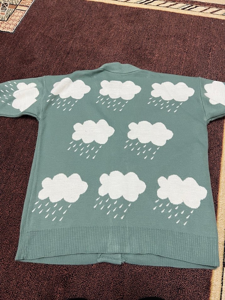 Bulut Desenli Rahat Örgü Hırka - Görsel 4