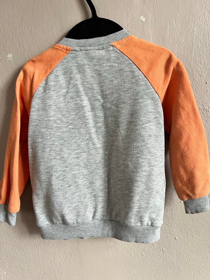 Gri Turuncu Erkek Çocuk Fermuarlı Sweatshirt - Görsel 2